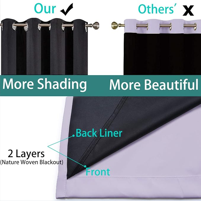 Yakamok Lilac 100% Blackout Patio Door Curtain Panels W100 x L96,1 Panel | Noise Reducing Barrier Panel for Sliding Glass Door, 2 Thick Layers Heat Full Light Blocking Patio Door Drapery