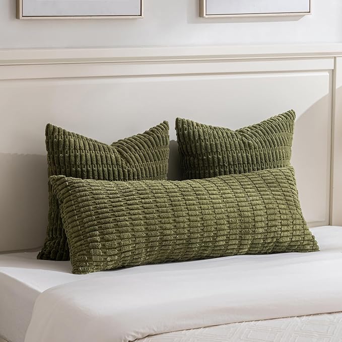 Fancy Homi 4 Packs Decorative Throw Pillow Covers for Living Room Couch Bed, Modern Farmhouse Boho Home Décor Accent Cushion Case, 22" x 22", Moss Green