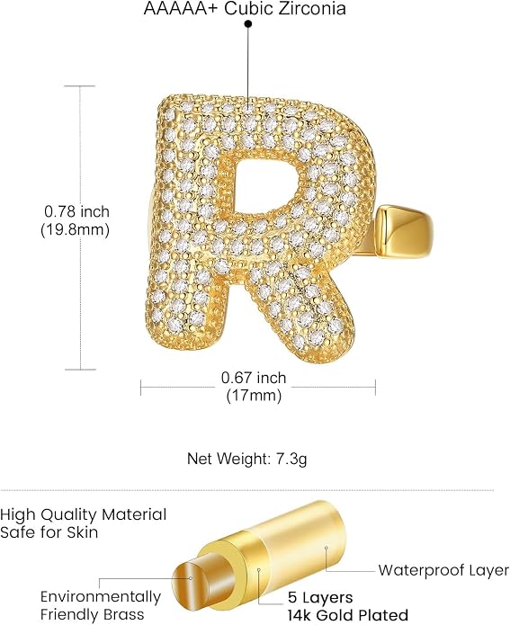 KeyStyle Bold Initial Letter Rings Adjustable, GoldChic Jewelry Women Gold Statement Ring Personalized Engraved Women’s Open Signet Ring for Party (Gold, White Gold, Black)