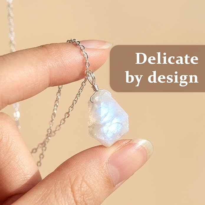 Raw Birthstone Crystal Necklace for Women, Hypoallergenic 925 Sterling Silver Pendant, Adjustable 16+2" Silver Chain, Light Natural Gemstone Jewelry for Everyday Wear & Gift for her & him