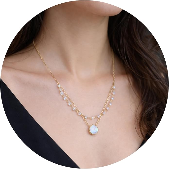 Layering Necklace for Women, Premium Layered Gold Healing Crytsal Necklaces - Tarnish Free 18K Gold Vermeil Certified S925 Classic Stack Necklace Gold Jewelry for Women - Mothers Day Gifts for Mom Wife