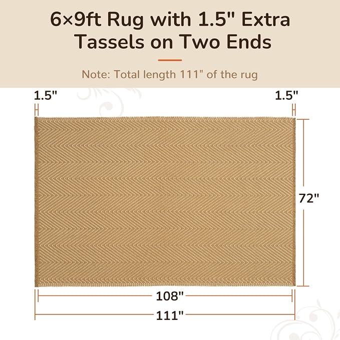 6x9 Washable Boho Area Rug with Tassels for Living Room Red Beige | Vacuum Friendly, Machine Washable, Non-Slip Rug, Modern Farmhouse Neutral Decor Carpet, Bedroom Dining Room Office Kitchen