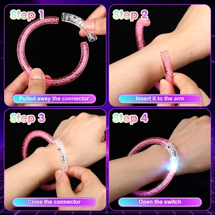Junkin Glow Sticks Bracelets Glow in The Dark Bracelets LED Flashing Light Up Neon Supplies for Light Up Rave Concert Birthday Carnival Party Favors