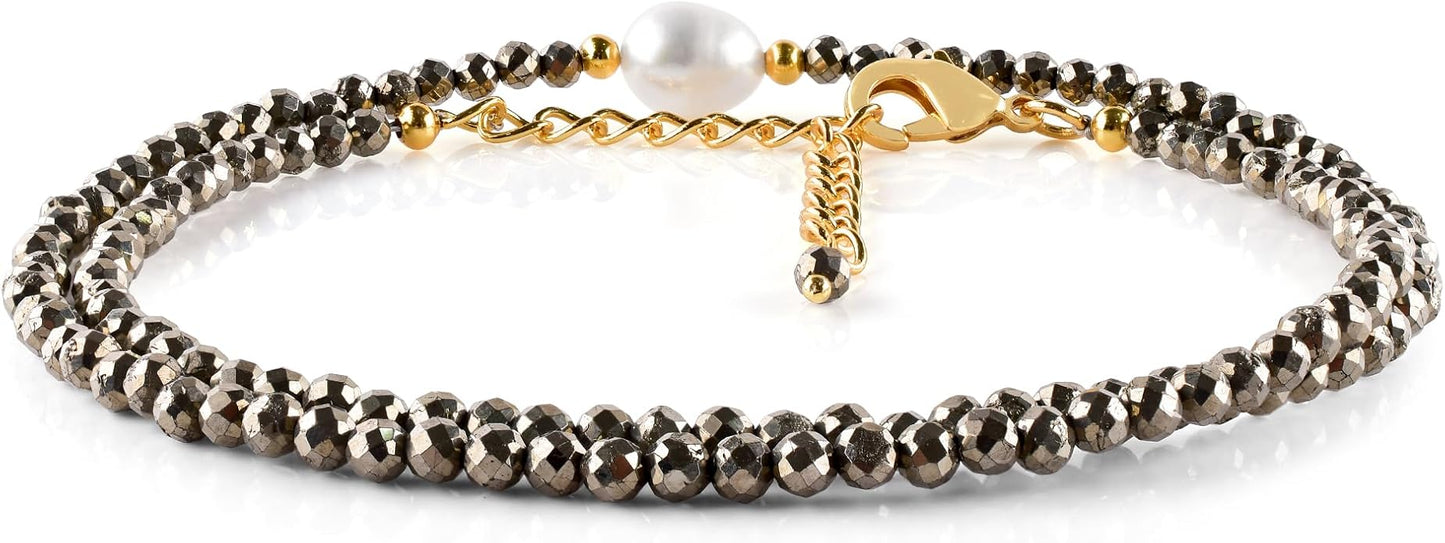 InfinityGemsArt Gemstone Gold Necklace For Women, Birthstone Natural Crystal Stone With Freshwater Pearl Beaded Jewelry, Gold Plated 18 Inch Chain