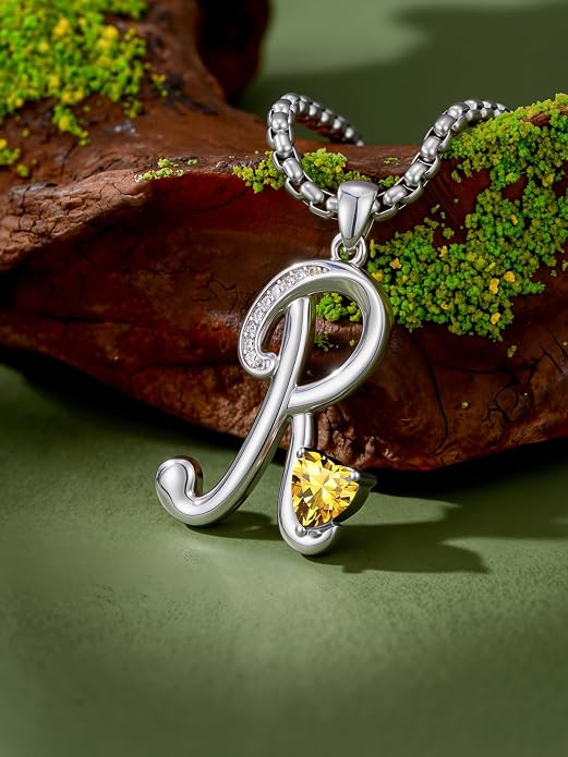 Birthday Gifts for Women Alphabet A to Z Initial Birthstone Pendant Necklaces for Women - 18k White Gold Plated Personalized Name Jewelry Anniversary Graduation Gifts for Wife Her Daughter Girlfriend(with Gift Box)