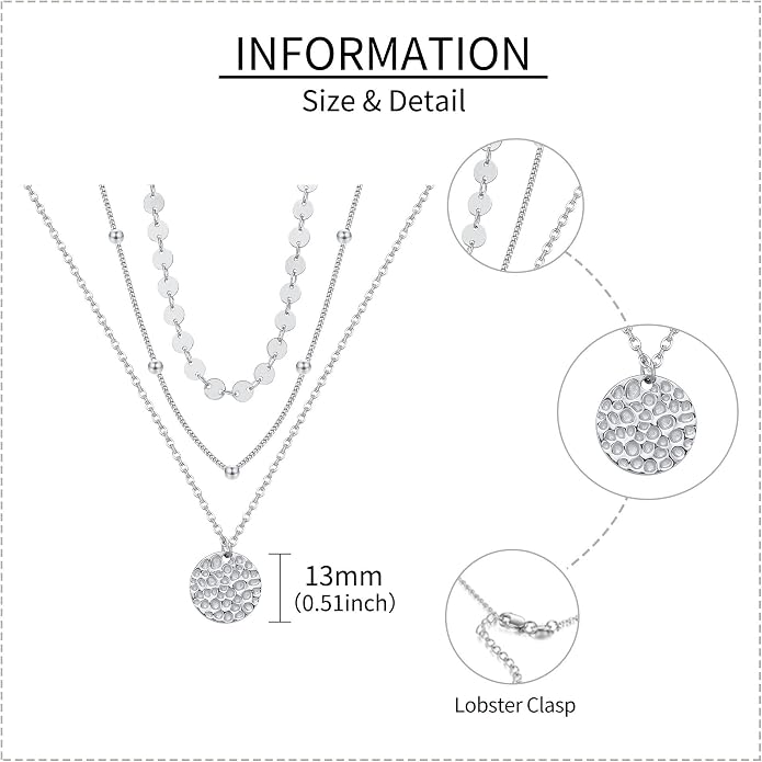 MONGAS Boho Layered Necklace Sterling Silver Triple 3 Stacked Vertical Bar Triangle Long Layering Necklaces Christmas Jewelry Gifts for Women