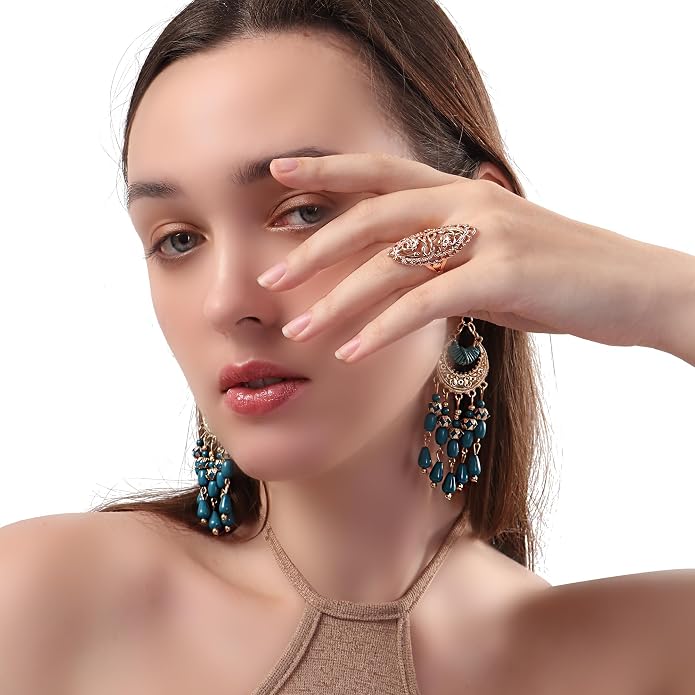 Rings for Women Summer Boho Rings Filigree Flower Ring Chunky Gold Ring Full Finger Rings Wide Band Womens Rings for Cocktail Party Birthday Gifts Statement Rings for Women