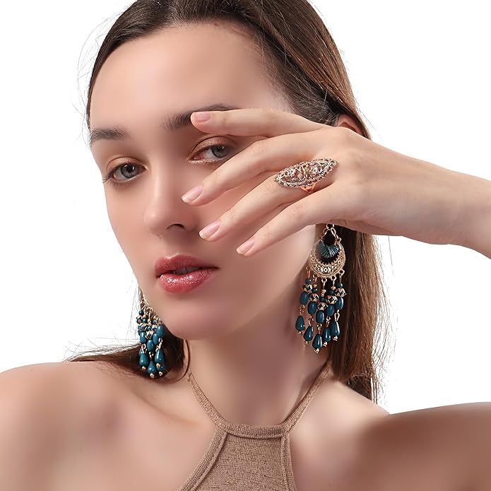 Rings for Women Summer Boho Rings Filigree Flower Ring Chunky Gold Ring Full Finger Rings Wide Band Womens Rings for Cocktail Party Birthday Gifts Statement Rings for Women