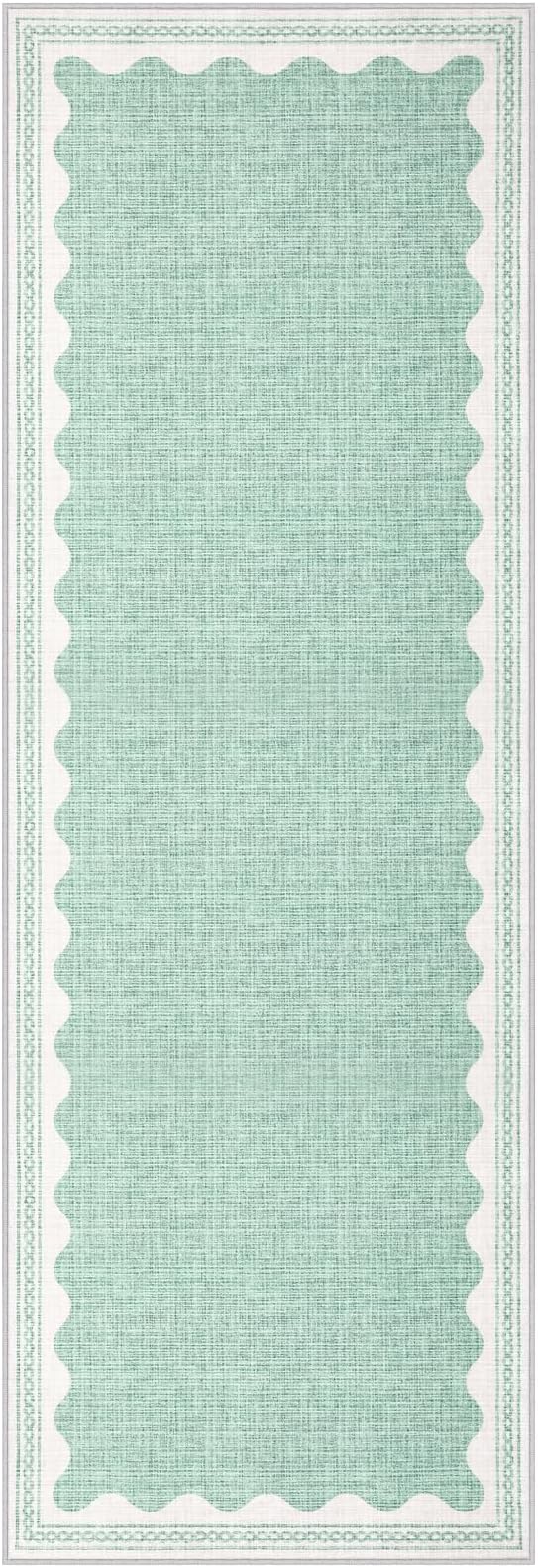 2.5x8 Scalloped Runners Green Washable Hallways Bedroom Rug | Solid Non Slip Scalloped Bath Runner, Rugs for Bedroom Girls, Rugs for Kitchen Floor Soft Dorm Nursery Carpet for Bedside