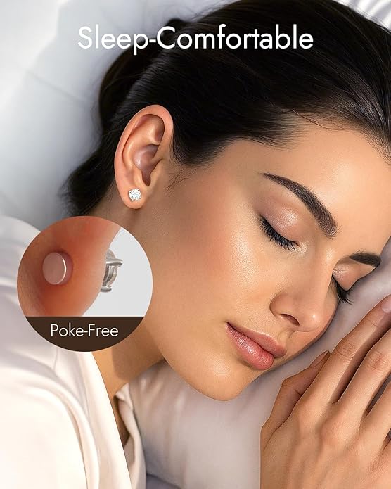 Heart Birthstone Flat Back Stud Earrings, 925 Sterling Silver 18K White Gold Plated, Poke-Free Comfortable Sleep Hypoallergenic Personalized Ear Piercing Jewelry, Mother's Day Birthday Gifts for Women