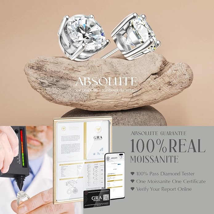 Moissanite Earrings, Hypoallergenic Flat Back Earrings for Women Men, Screw On Studs 925 Sterling Sliver Cartilage Earring for Sensitive Ears 4mm Short Post