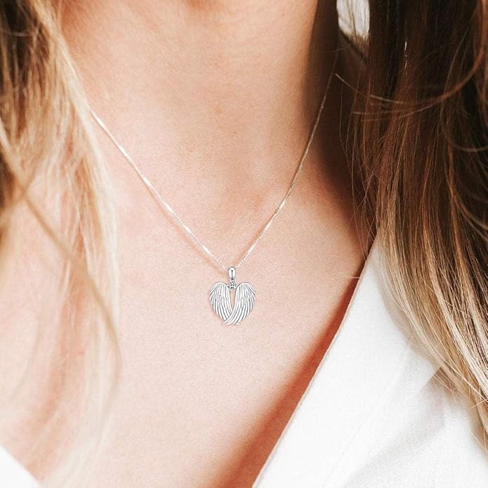 YFN Angel Wings Necklace 925 Sterling Silver Guardian Angel Wings Pendant Necklace Birthstone Necklace for Women Girls Christmas Jewelry Gifts