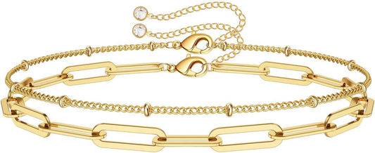 Dainty Gold Bracelets for Women, 14K Gold Plated Adjustable Layered Beads Bracelet Cute Evil Eye Oval Chain Pearl Bar Turtle Gold Bracelets for Women Jewelry