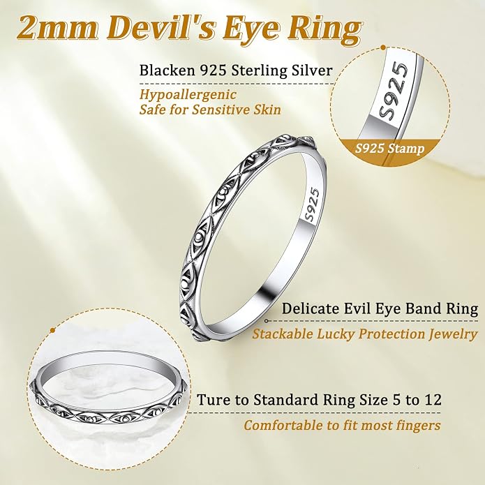 Suplight S925 Sterling Silver Celtic Knot/Evil Eye/Infinity Symbol Band Ring, 2/3/5/8mm Vintage Finger Thumb Ring for Women Size 4-13 (with Gift Box)