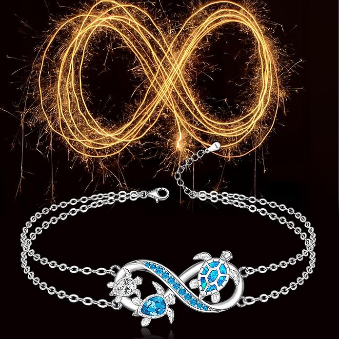 Fenthring Turtle Anklets for Women Turtle Ankle Bracelet Blue Opal Sea Sterling Silver Infinity Wave Ocean Beach Summer Jewelry Mothers Day
