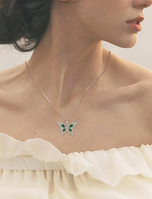 Butterfly Necklace 925 Sterling Silver Celtic Knot Pendant Teardrop Birthstone Twisted Jewelry for Women