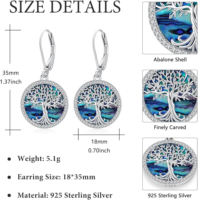 925 Sterling Silver Earrings Tree of Life/Cat/Animal/Turquoise/Moonstone Dangle Drop Earrings for Women Leverback Earring Hypoallergenic Jewelry Gifts
