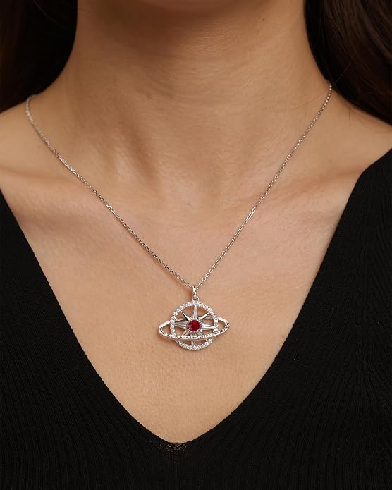 FANCIME Stellar Promise Birthstone Necklace for Women White Gold Plated Sterling Silver Planet Star Pendant Fine Jewelry Anniversary Birthday Mothers Day Gifts for Women Wife Friend Her