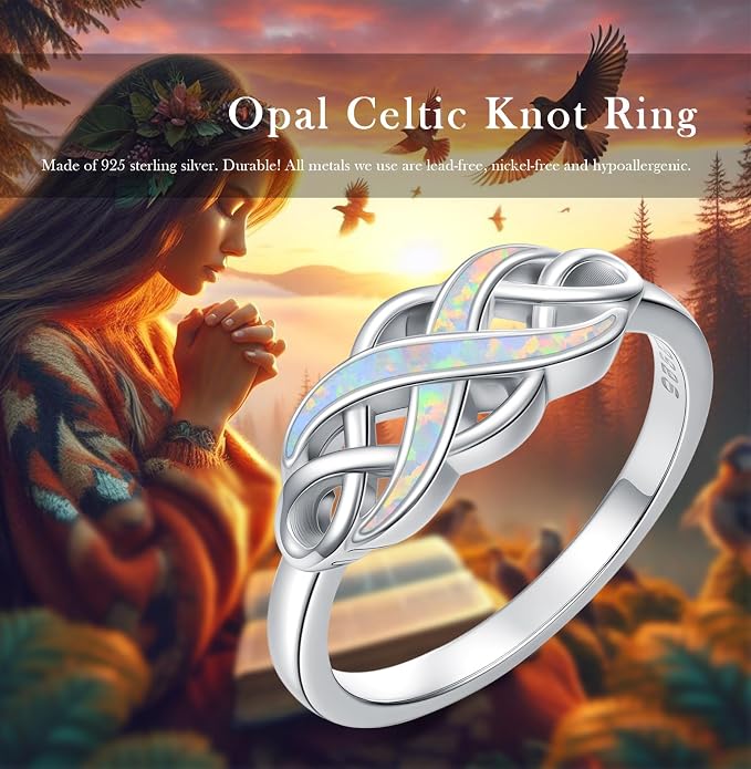 Opal Ring for Women 925 Sterling Sliver Opal Infinity Ring Jewelry Birthday Gifts for Women Girlfriend Mom Wife Her