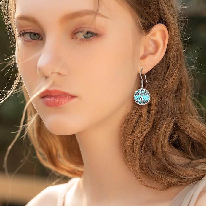 Vito 925 Sterling Silver Teardrop Earrings for Women, Moonstone Turquoise Drop Dangle Earrings Cat Snake Turtle Tree of Life Leverback Earrings Boho Jewelry Gift for Mom Wife