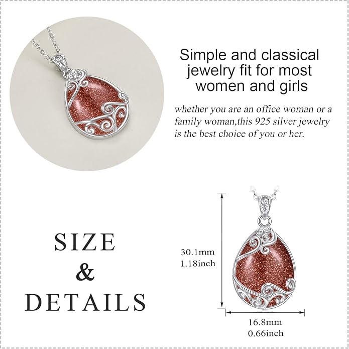 YAFEINI 925 Sterling Silver Moonstone Necklace Filigree Teardrop Pendant Necklace Jewelry for Women Girls