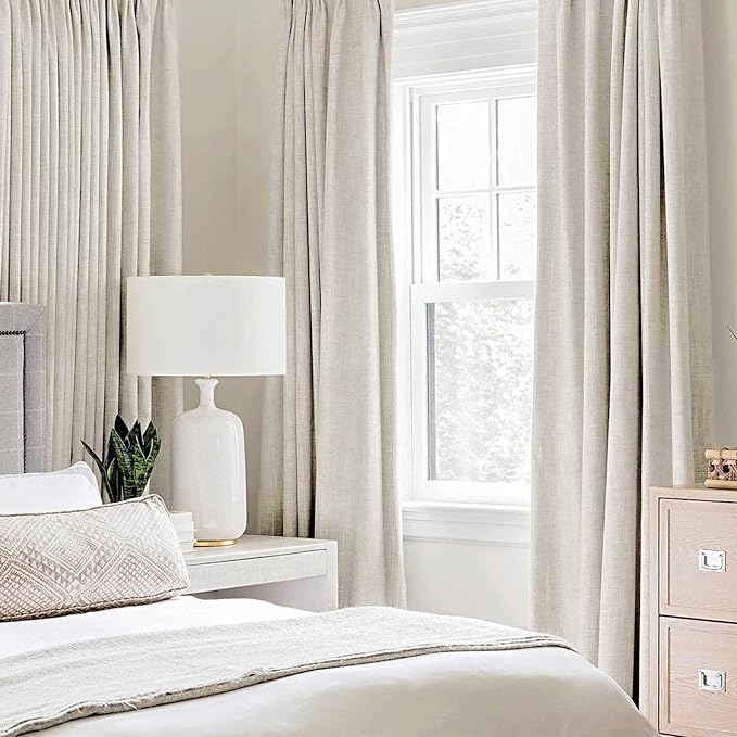 MIULEE Linen Texture Curtains for Bedroom Solid 100% Blackout Thermal Insulated Linen Beige Curtains Grommet Room Darkening Drapes for Living Room 52x108 Inch (2 Panels)