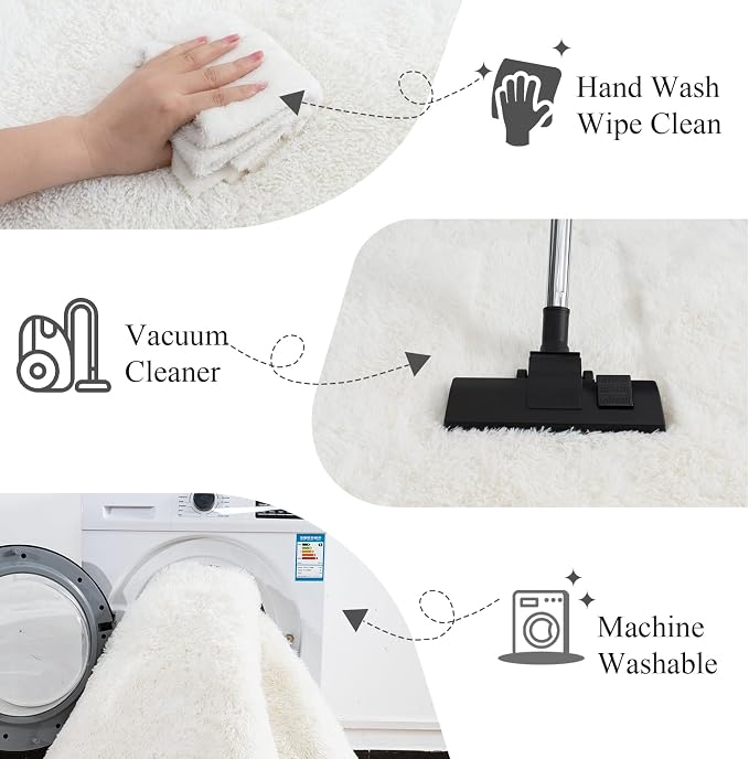 Large Area Rugs for Living Room Bedroom 6x9 Ivory Fluffy Shag Rugs | Ultra Soft Shaggy Plush Fuzzy Modern Indoor Throw Floor Carpet for Kids Girls Boys Dorm Nursery Home Decor Aesthetic