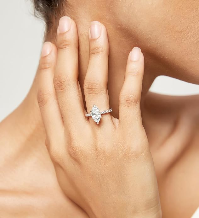 TIGRADE 2CT Engagement Ring for Women Marquise Cut Cubic Zirconia Wedding Band CZ Promise Anniversary Ring Size 3-12