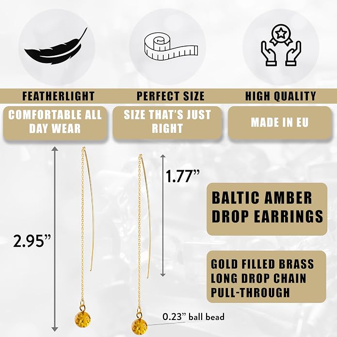 Pull-Through Earrings, Amber Jewelry, Faceted Sparkling Amber Earrings - Parent