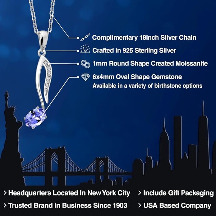 Gem Stone King Music Eighth Note Pendant Necklace | 925 Sterling Silver | 6X4MM Oval Gemstone Birthstone | With 18 Inch Silver Chain | Designed By Keren Hanan