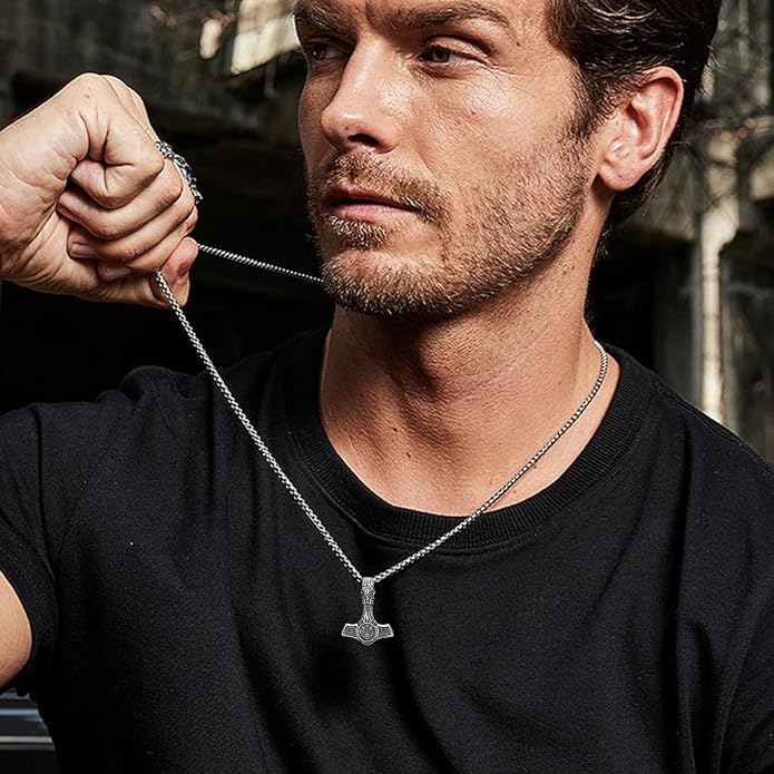 PROESS Thors Hammer Necklace Sterling Silver Celtic Knot Wolf/Lion/Raven Necklace Viking Mjolnir Pendant Jewelry for Men