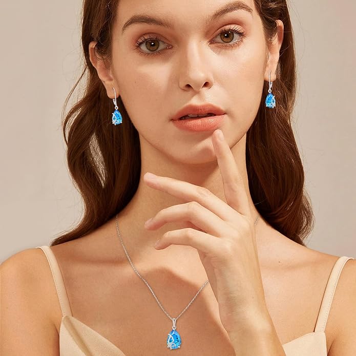 Teardrop Necklace 925 Sterling Silver Butterfly Pendant Necklace Birthstone Jewelry for Women
