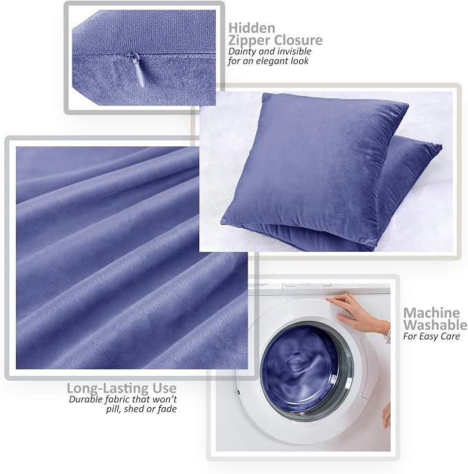 Nestl Throw Pillow Covers, Cozy Velvet Decorative Outdoor Pillow Covers 16 x 16 Inches, Soft Solid Cushion Covers for Sofa, Bed and Car, Set of 4 - Calm Blue