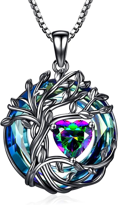 TOUPOP Tree of Life Birthstone Necklace Sterling Silver Pendant Birthstone Necklaces with Blue Crystal Anniversary Birthday Jewelry for Women Mom Wife Her