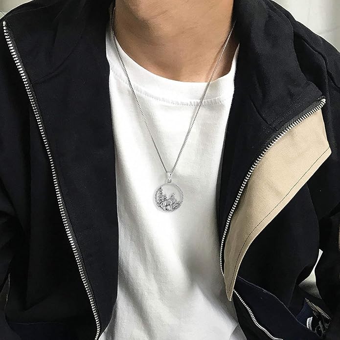 925 Sterling Silver Necklace for Men Viking Rune/Odin God/St Michael/Thors Hammer/Wolf/Celtic Knot/Religious Cross Jewelry Gifts for Men