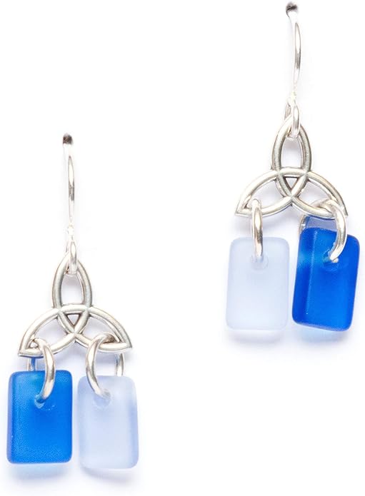 Sea Glass Celtic Knot Earrings - Sterling Drop Beach Earrings for Women by EcoSeaCo, using recycled and sustainable material. Handmade in the USA