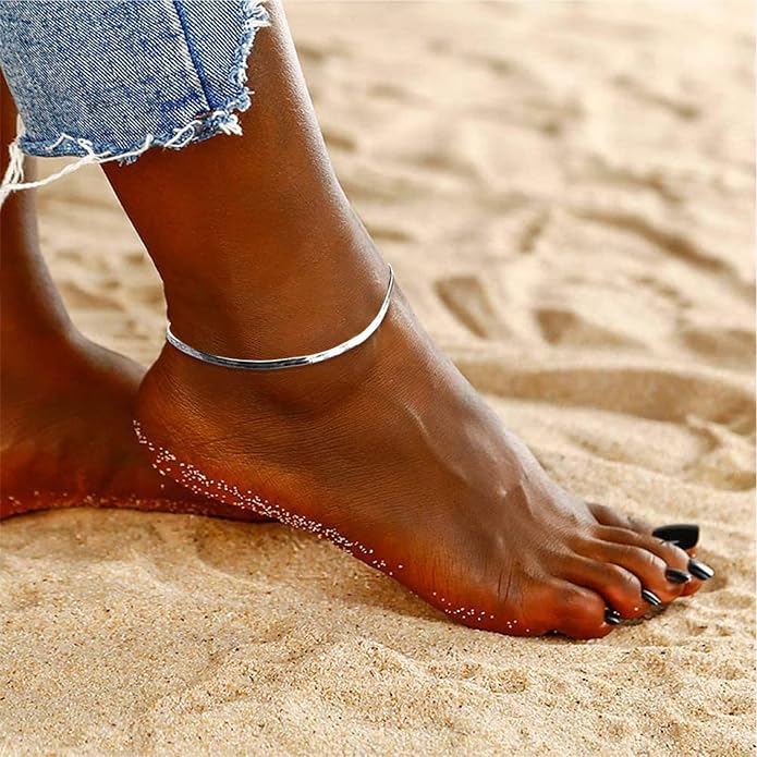 FOCALOOK 14K Gold Plated Anklets for Women Waterproof Plus Size Ankle Bracelet 8.5-10.5 Inch Adjustable Mariner/Figaro/Flat Snake/Cuban Link Chain Anklet Jewelry for Summer Beach Holiday