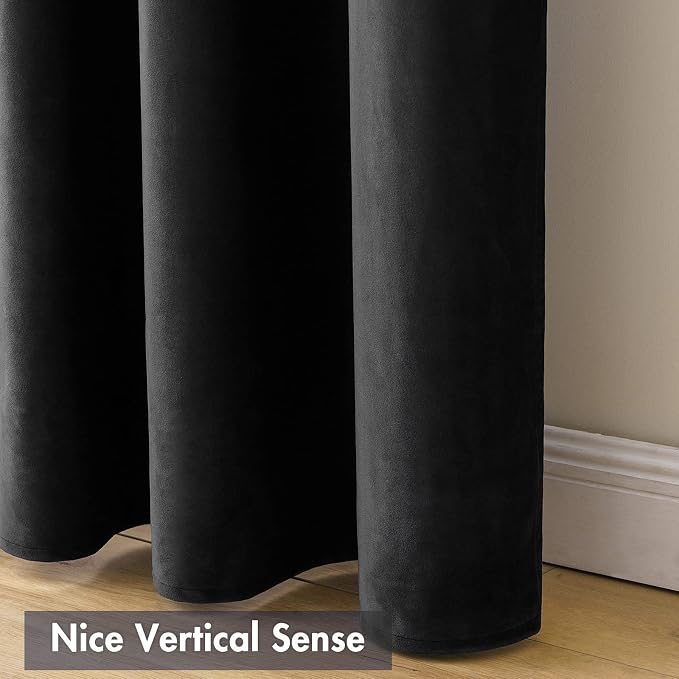 MIULEE Black Blackout Velvet Curtains Drapes 72 Inch Long 52"x72" Bedroom | Luxurious Bedroom Living Room Decor, Room Darkening, Thermal Insulated, Rod Pocket Design, Super Soft Fabric