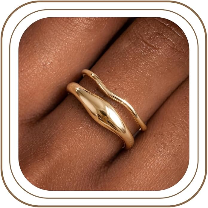 Gold Rings for Women Men Non Tarnish, Waterproof Chunky 14K Gold Plated Dainty Stackable Rings Trendy Statement Pinky Thumb Rings Engagement Eternity Wedding Band Ring Stacking Gold Jewelry Size 3 4 5 6 7 8 9 10 11