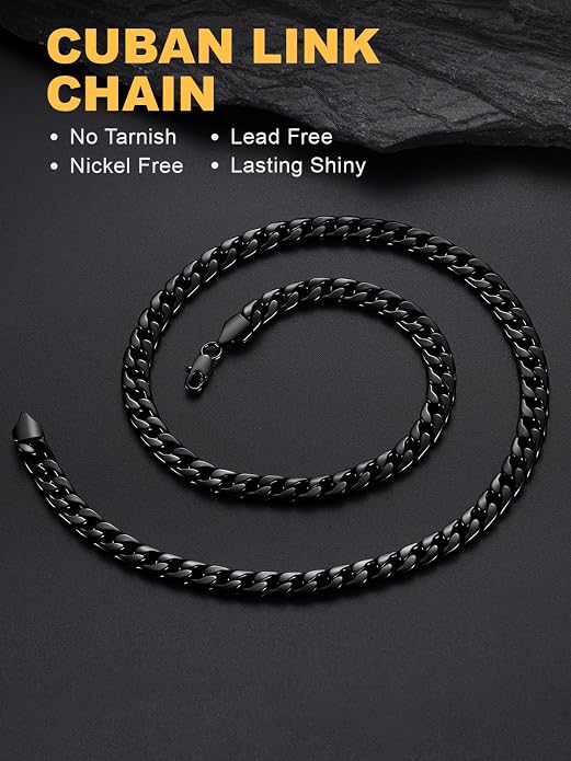 U7 Cuban Link Chain for Men Women Stainless Steel Curb Necklace, 7/9/12/15 MM Chunky Chain Silver/Gold/Black Mens Hip Hop Jewelry 18''-30''