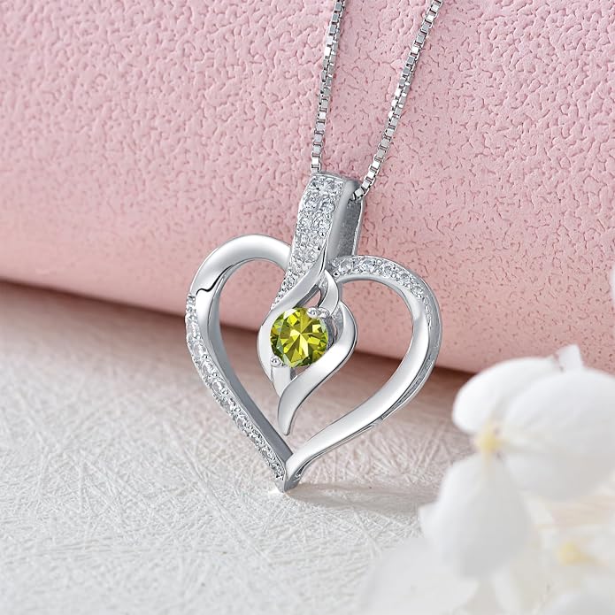 Birthstone Necklace Gifts for Women, 18K Gold-plated Sterling Silver Love Heart Necklace Durable Box Chain Women Jewelry Gifts for Her 20"
