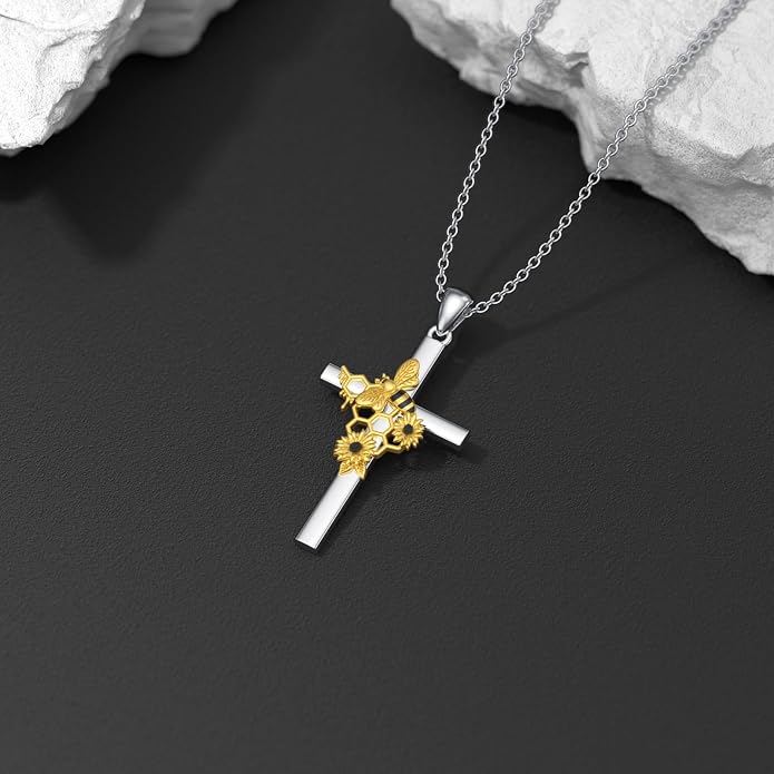 Cross Necklace for Women 925 Sterling Silver I Love You Necklace Religious Jewelry with Gift Box for Mother Daughter