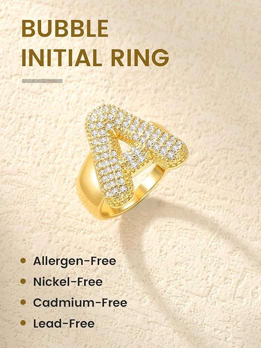 KeyStyle Bold Initial Letter Rings Adjustable, GoldChic Jewelry Women Gold Statement Ring Personalized Engraved Women’s Open Signet Ring for Party (Gold, White Gold, Black)