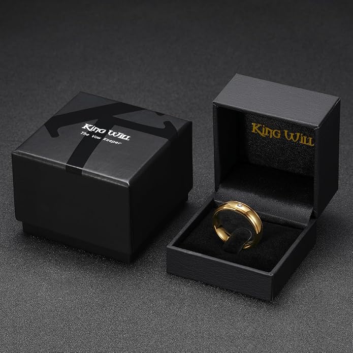 King Will Men's Women's Tungsten Carbide Ring 24k Gold Plated Rose Gold Plated Domed Polished Finish Wedding Band