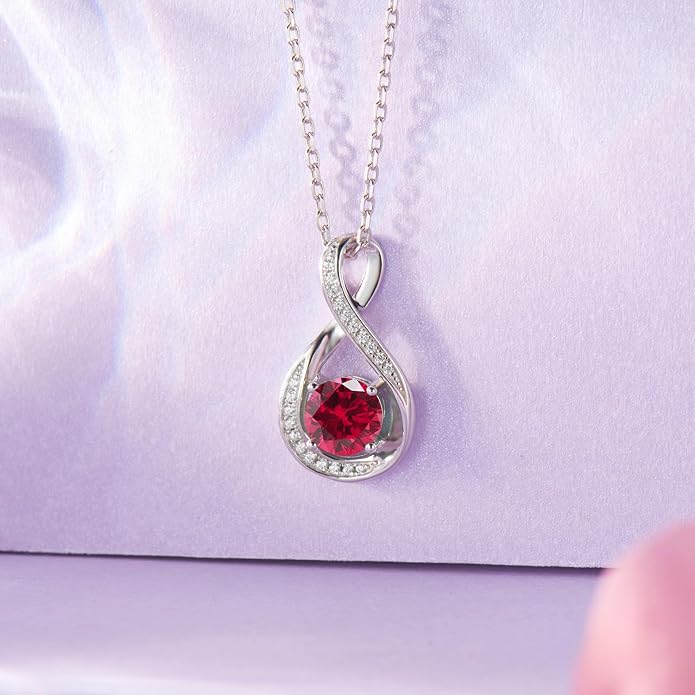 925 Sterling Silver Birthstone Necklace for Women Infinity Necklaces Birthday Anniversary Fine Jewelry Gifts for Mother Women, Adjustable Chain