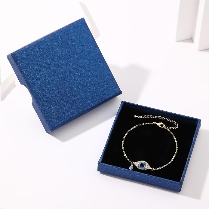 Evil Eye Bracelets for Women Gold Plated Dainty Chain Zirconia Turquoise Charm Adjustable Protective Lucky Link Bracelet Jewelry for Best Friends Sister Travel Birthday Just Because Gift