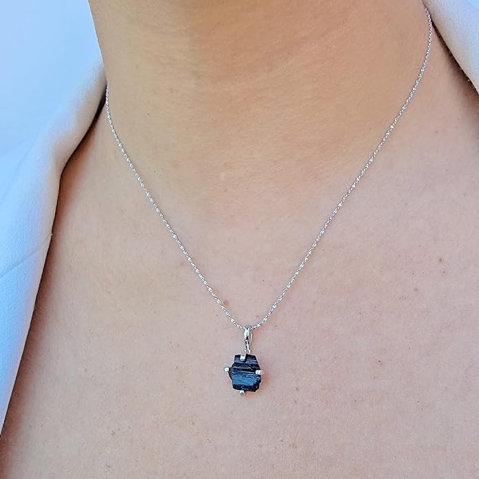 Natural raw gemstone pendant chain necklace with white gold over 925 solid sterling silver, birthstone dainty solitaire gift for her, uniquelan jewelry