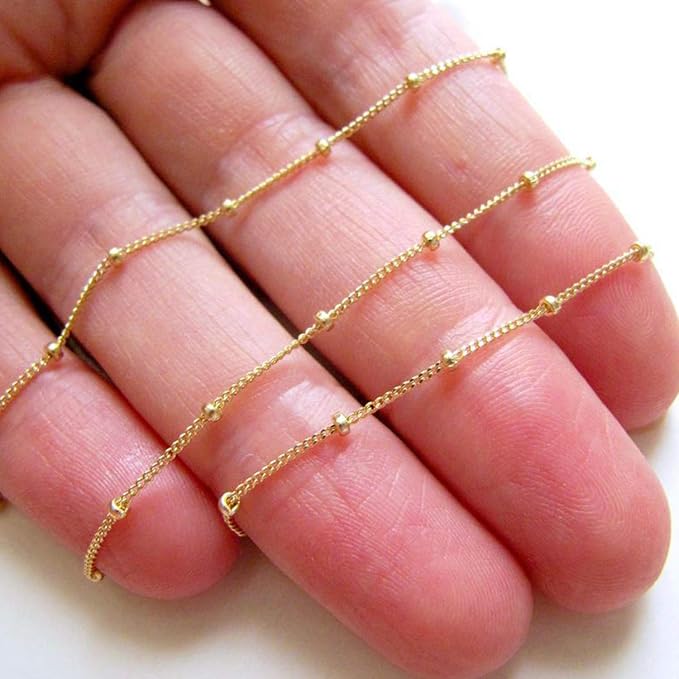 ALEXCRAFT Wholesale 12PCS Gold Plated Solid Brass Satellite Beaded Curb Thin Chain Necklace Bulk for Jewelry Making (18 Inch(1.5mm))