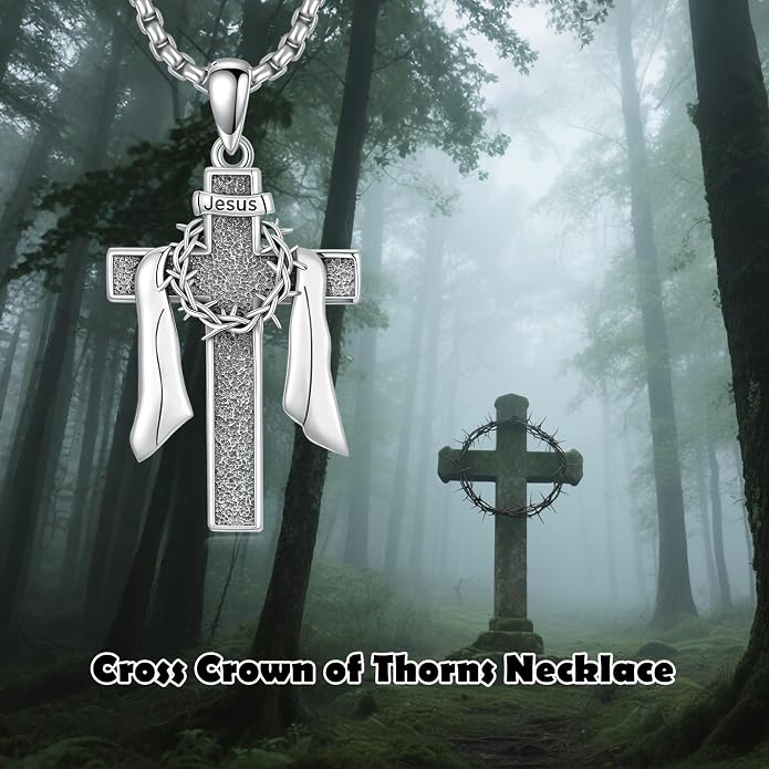 LEECCl Men's Necklaces 925 Sterling Silver Thors Hammer/Cross of Thorns/Bible/St. Michael Gothic pendant Religious Jewelry for Men Father