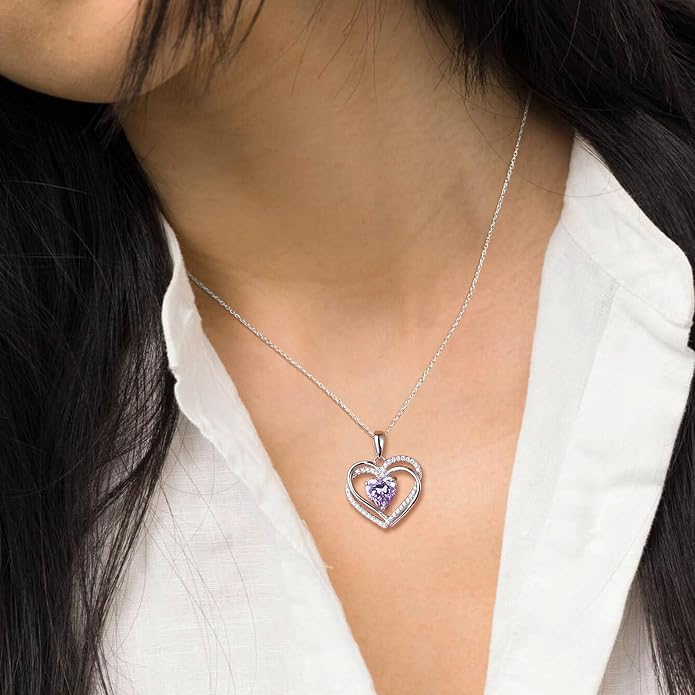Anniversary Charm Necklace, Sterling Silver 14K Gold Plated Chain with Interlocking Heart Pendant Elegant Birthstone Necklaces for Women, Length 18"